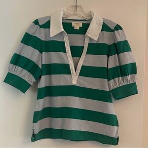 Anthropologie Maeve green and gray puff sleeve top. Size M.
